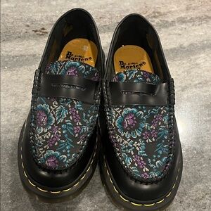 Dr. Martens Penton Floral Jacquard Loafers in Black, unisex